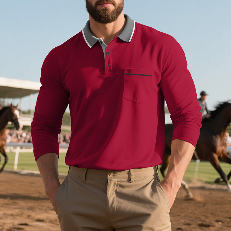 Spring And Autumn American Long-sleeved Men's Polo Shirt - Image 8