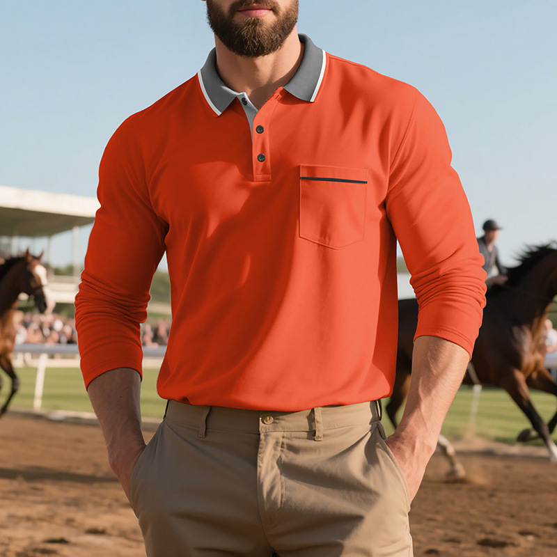Spring And Autumn American Long-sleeved Men's Polo Shirt - Image 9