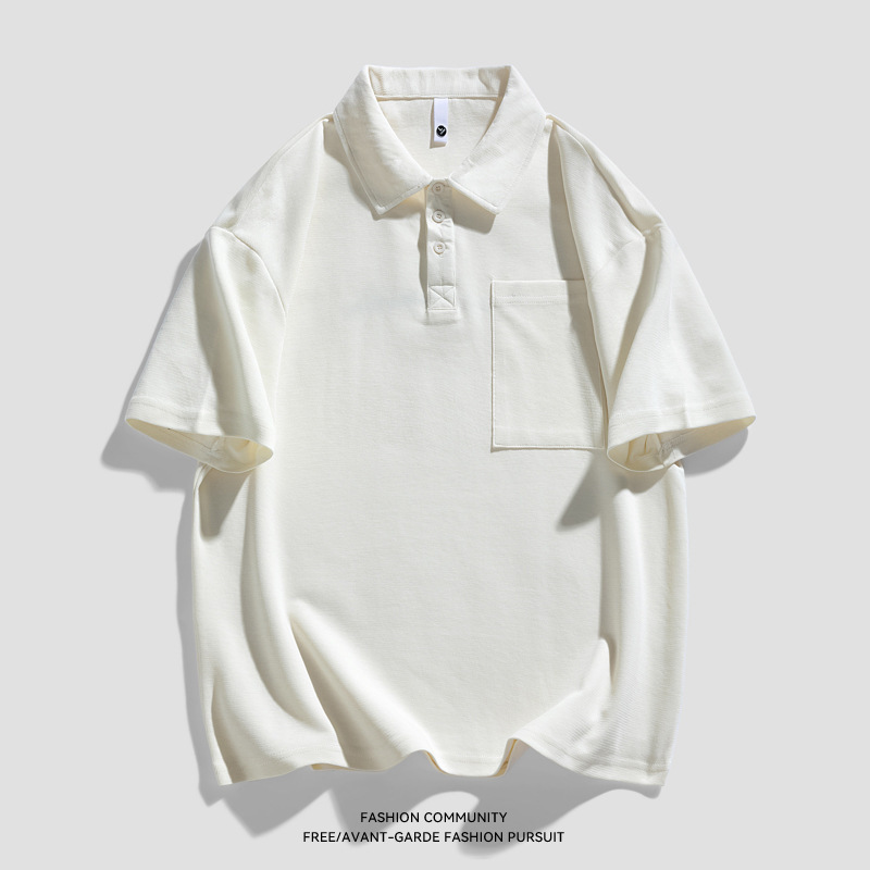 New Heavy Solid Color Pocket Polo Shirt Men's Elbow-sleeved Top Work Clothes - Image 4