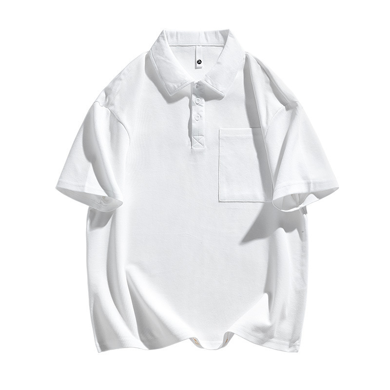 New Heavy Solid Color Pocket Polo Shirt Men's Elbow-sleeved Top Work Clothes - Image 5