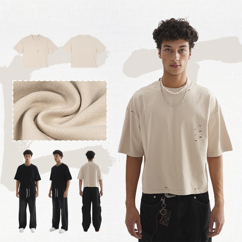 Men's Retro Worn Pure Color Cotton Short Sleeve - Image 2