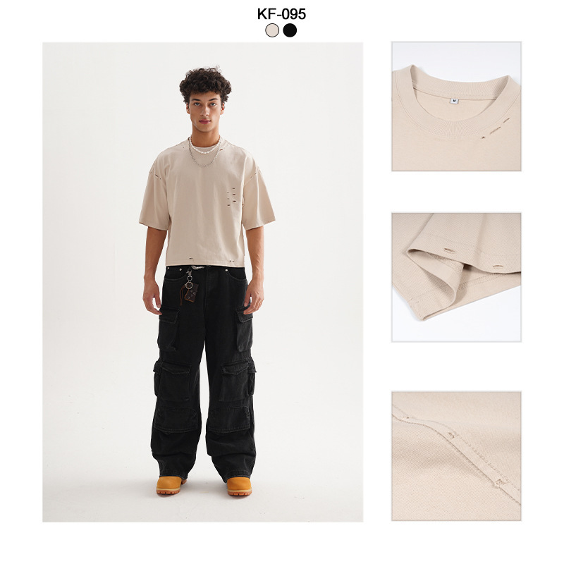 Men's Retro Worn Pure Color Cotton Short Sleeve - Image 3