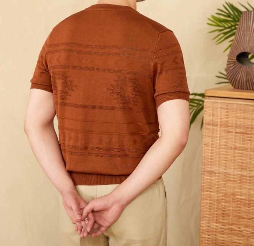 Knitted Henley Shirt American Retro Slim-fit Short Sleeve - Image 10