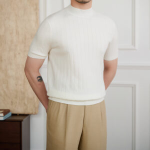 Half Turtleneck Wool Knitted Short Sleeve T-shirt