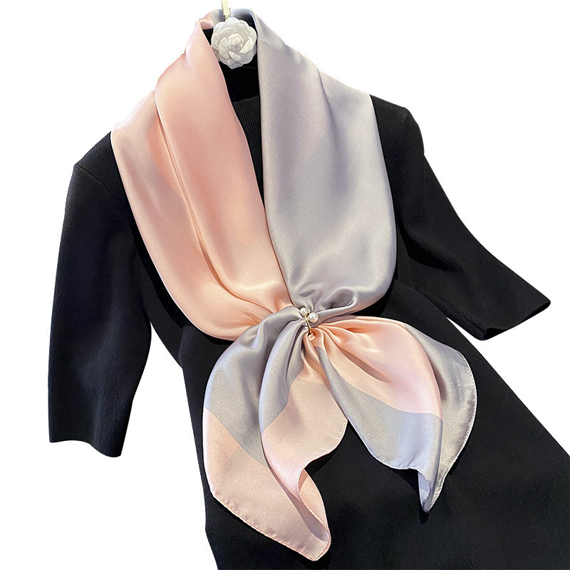Thin Artificial Silk Patchwork Assorted Colors Silk Scarf - Image 5