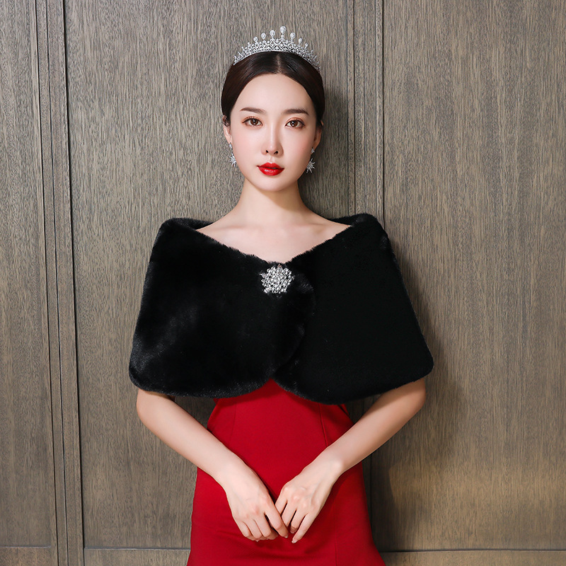 Autumn And Winter Women Plus Size Fleece Lined Padded Warm Keeping Imitation Fur Fur Shawl - Image 7