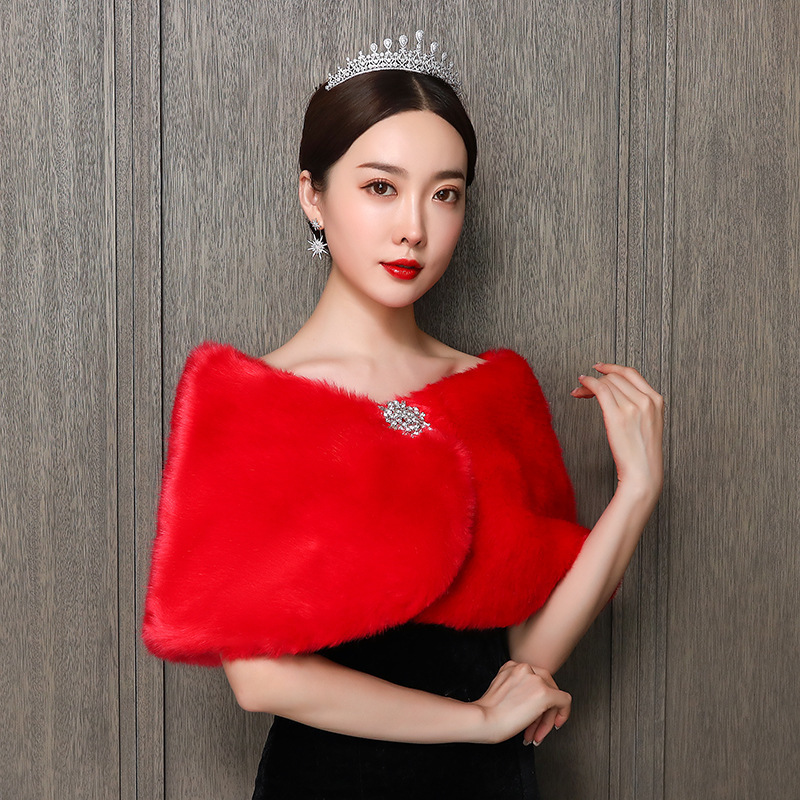 Autumn And Winter Women Plus Size Fleece Lined Padded Warm Keeping Imitation Fur Fur Shawl - Image 8