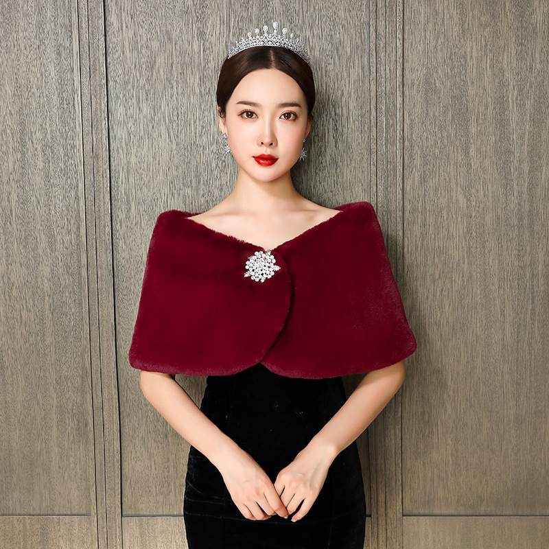 Autumn And Winter Women Plus Size Fleece Lined Padded Warm Keeping Imitation Fur Fur Shawl - Image 9