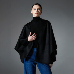 New Double-faced Woolen Goods Black Belt Shawl