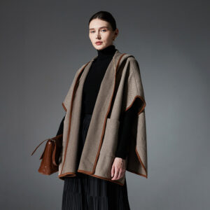 New Double-faced Woolen Goods Herringbone Pattern Hooded Shawl