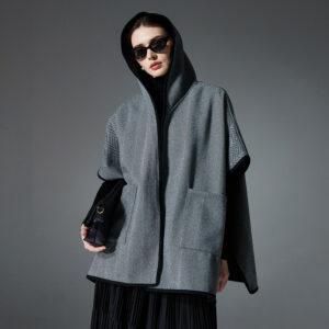 New Double-faced Woolen Goods Gray Hoodie Cloak Shawl