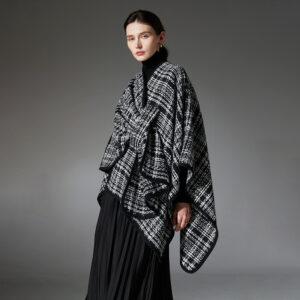 New Black And White Classic Style Plaid Shawl