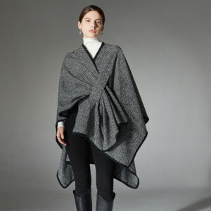 New Women's Black Buckle Striped Shawl