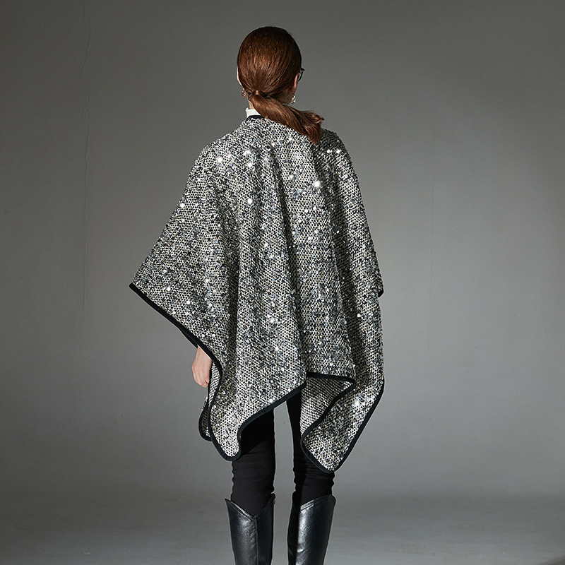 New Women's Fashion Silver Paillette Shawl - Image 3