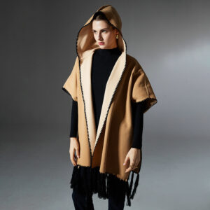 Autumn And Winter Solid Color Tassel Hoodie Cloak Shawl