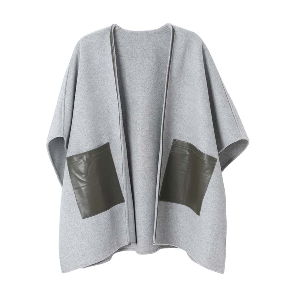 Autumn And Winter Creamy-white Leather Pocket Cross Shawl - Image 5