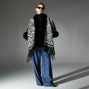 New Jacquard Black Gray Fur Collar Shawl
