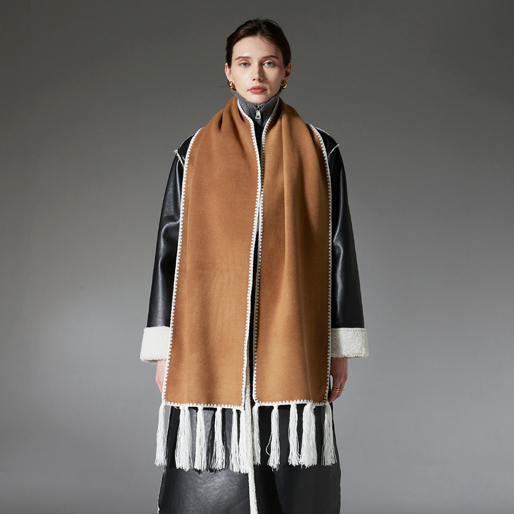 New Double-faced Woolen Goods Tassel Solid Color Scarf Lengthened - Image 2