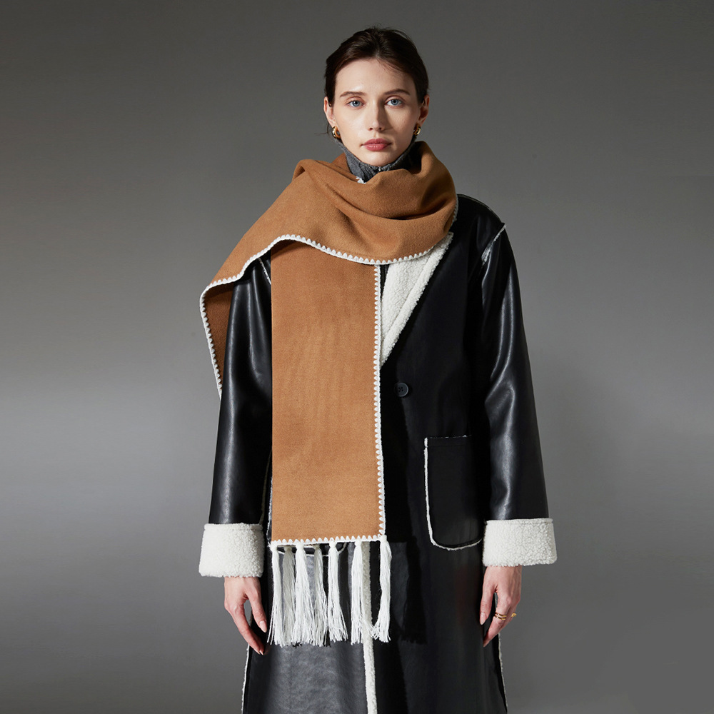 New Double-faced Woolen Goods Tassel Solid Color Scarf Lengthened - Image 3