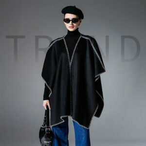 Women's Double-faced Woolen Goods Black Shawl