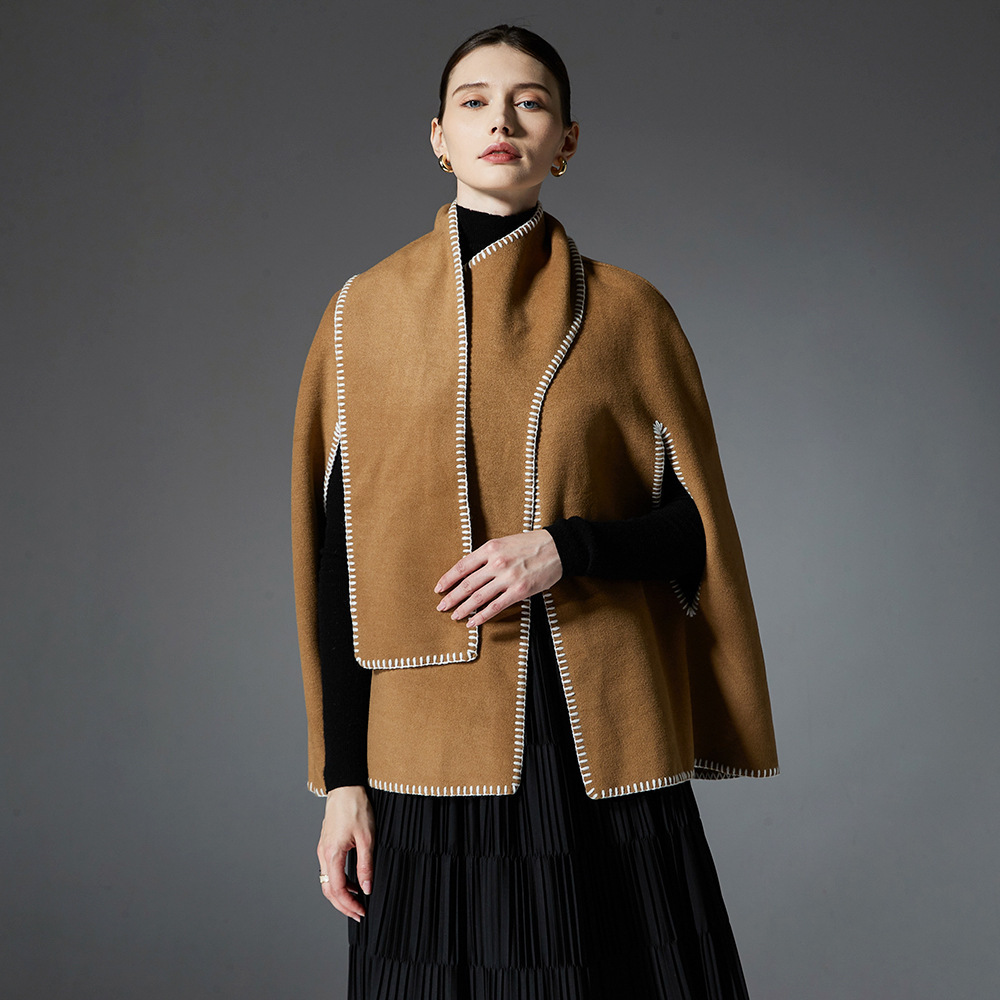 Women's Camel Stitching Cape Scarf Shawl - Image 3