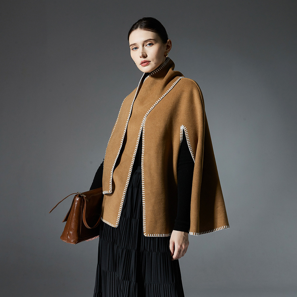 Women's Camel Stitching Cape Scarf Shawl - Image 4