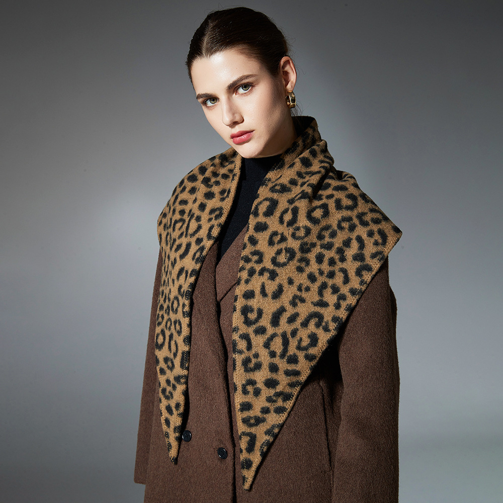 European And American Autumn And Winter Double-sided Leopard Print Triangle Shawl Scarf