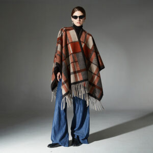 European And American Camel Tassel Plaid Shawl