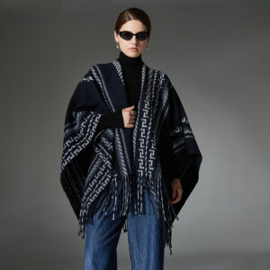 Cloak Ethnic Style Navy Blue Tassel Jacquard Shawl