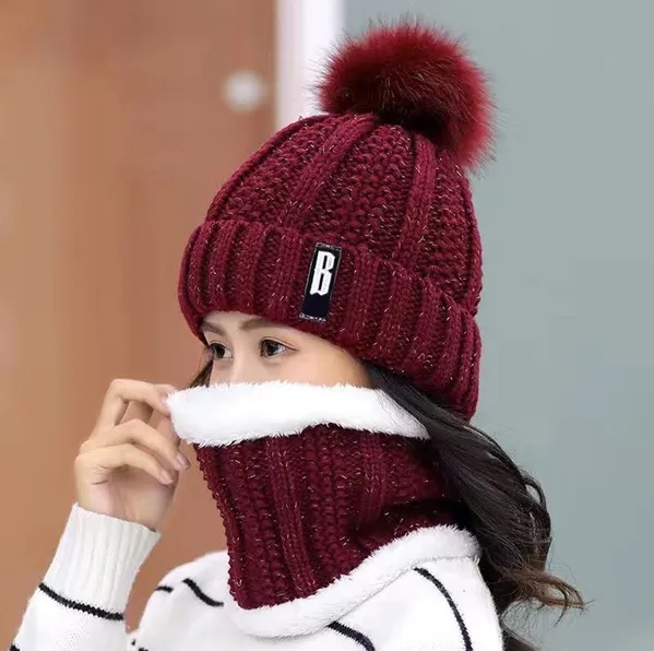 Winter Beanie Hat Scarf Set Women Warm Knitting Skull Cap - Image 3