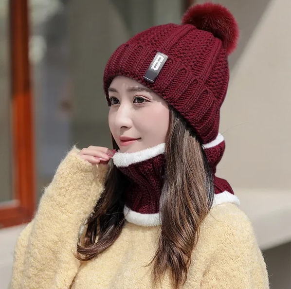 Winter Beanie Hat Scarf Set Women Warm Knitting Skull Cap - Image 4