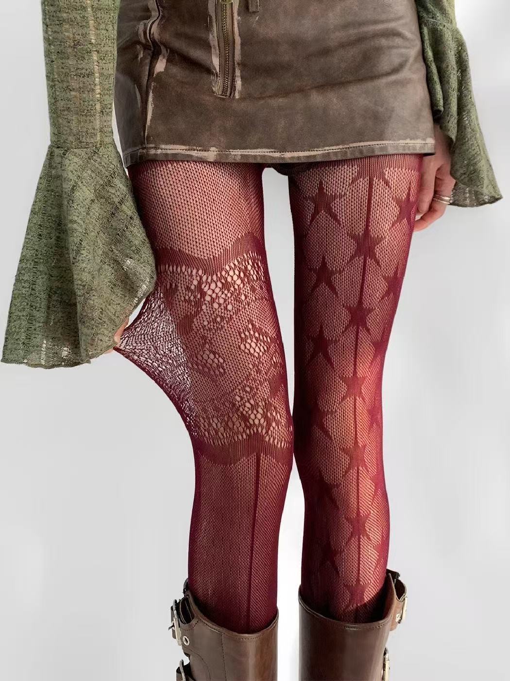 Hollow Stars Gray Silk Fishnet Stockings Female - Image 4