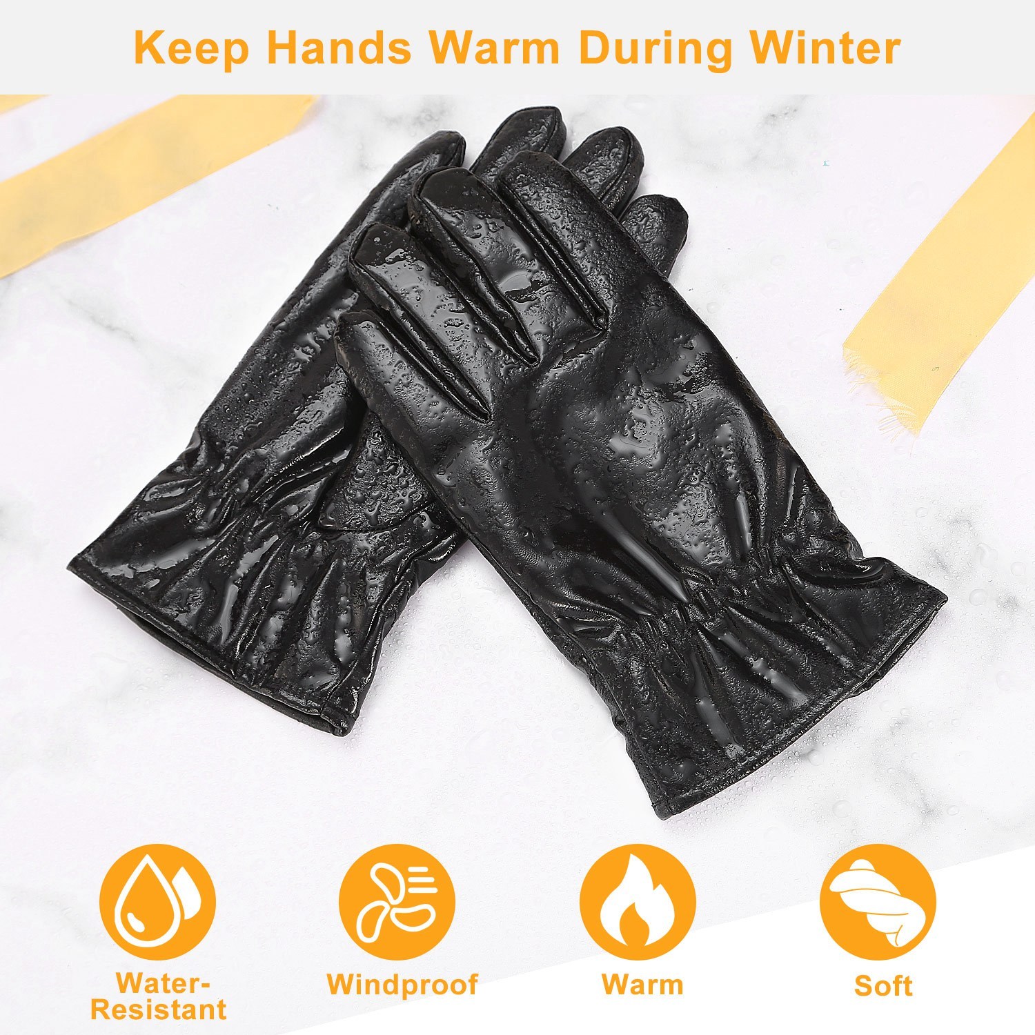 1Pair Unisex Black Leather Gloves Winter Warm Windproof High Quality Soft Gloves Outdoor Cycling Skiing Running Motorbike Gloves - Image 2