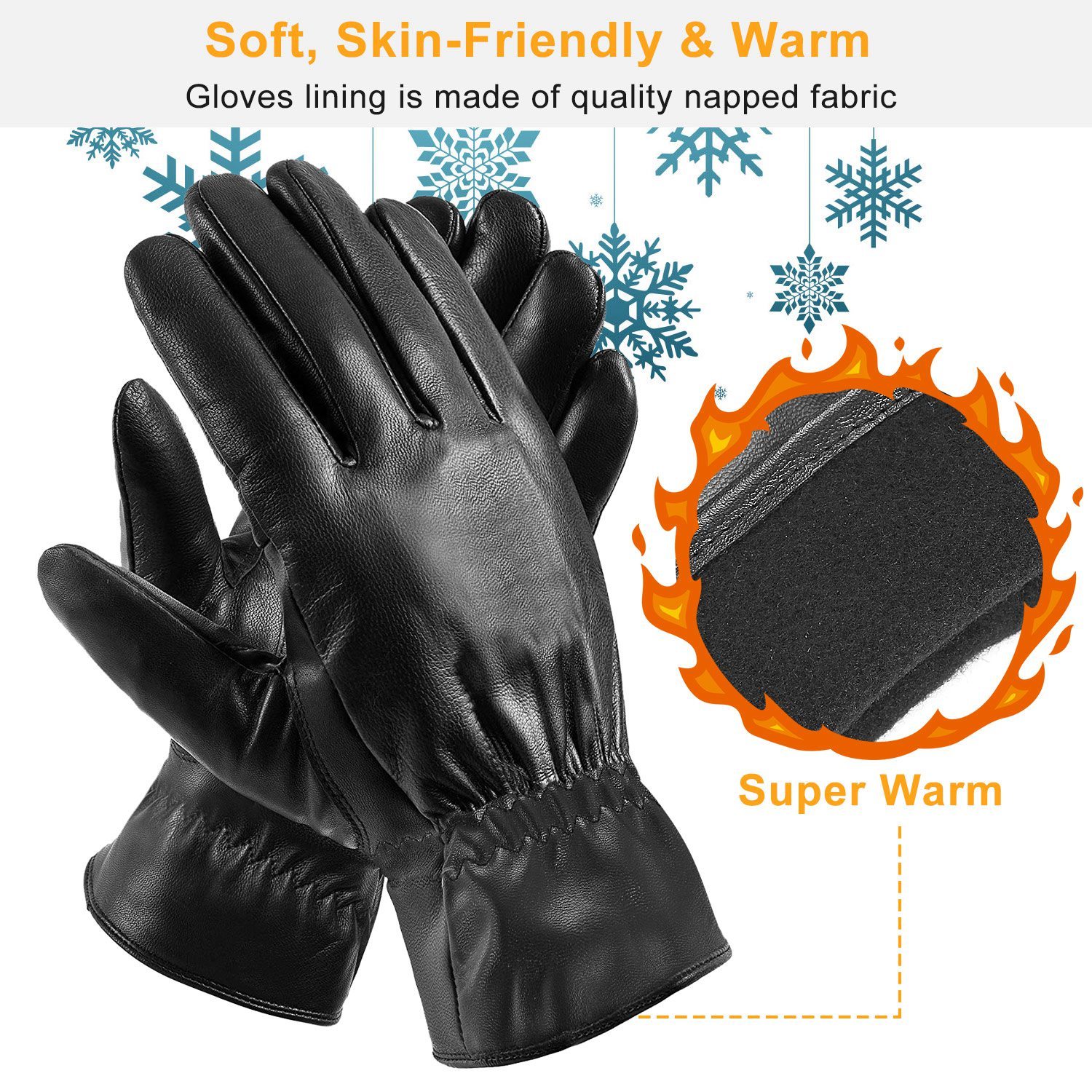 1Pair Unisex Black Leather Gloves Winter Warm Windproof High Quality Soft Gloves Outdoor Cycling Skiing Running Motorbike Gloves - Image 3