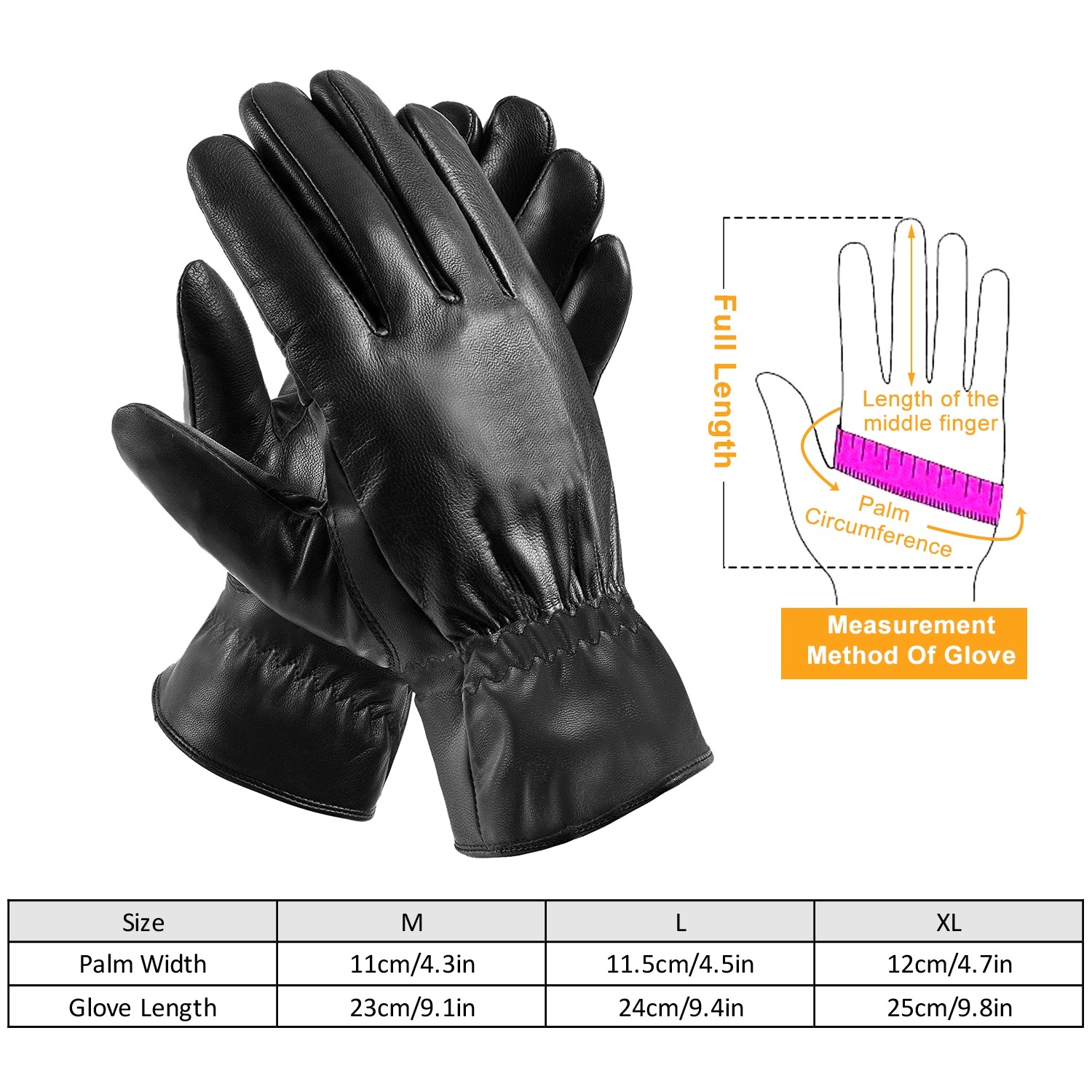 1Pair Unisex Black Leather Gloves Winter Warm Windproof High Quality Soft Gloves Outdoor Cycling Skiing Running Motorbike Gloves - Image 5