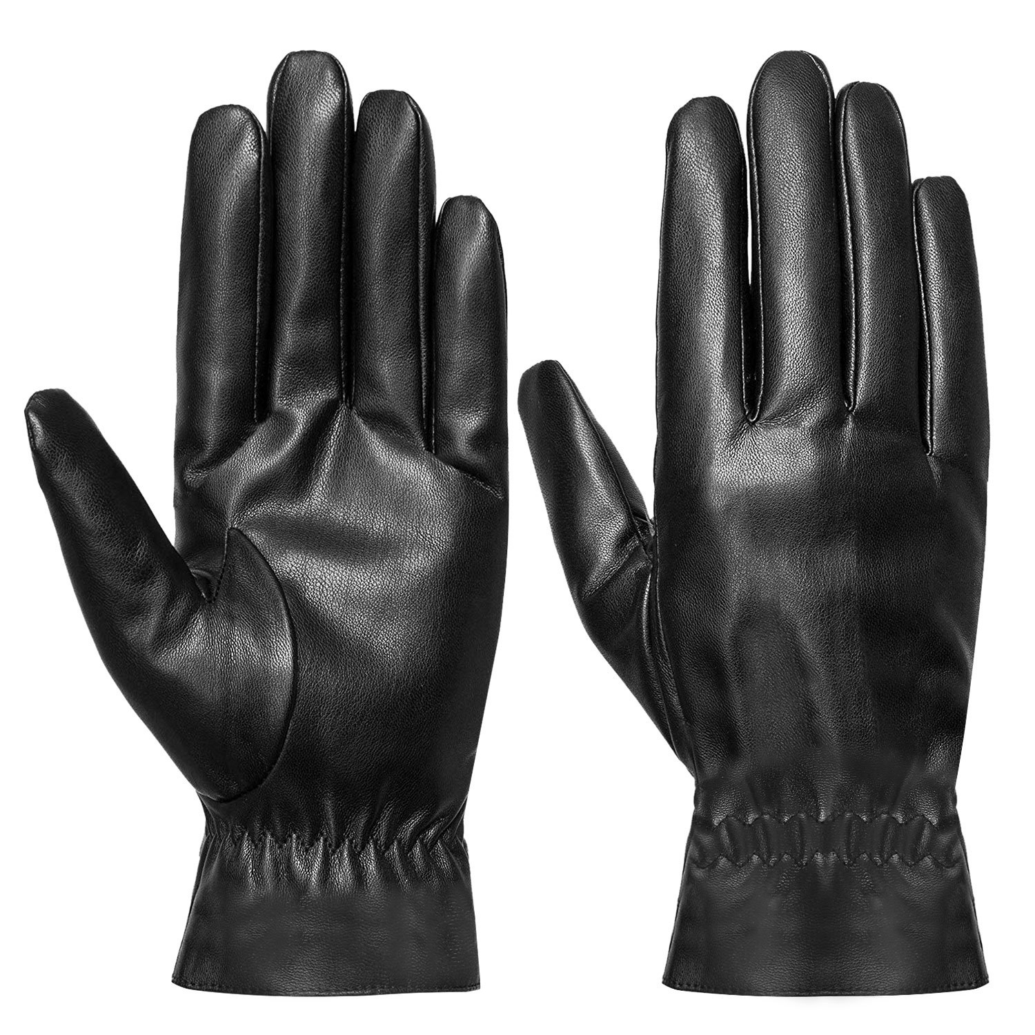 1Pair Unisex Black Leather Gloves Winter Warm Windproof High Quality Soft Gloves Outdoor Cycling Skiing Running Motorbike Gloves - Image 6