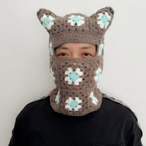 Handmade Mosaic Sleeve Cap Retro Hollow Ear Protection Scarf Integrated With Hat