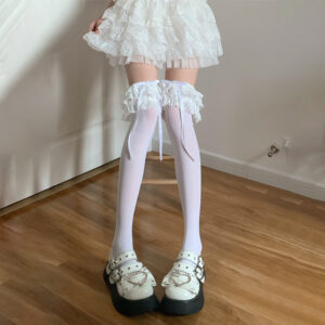 Multi-layer Lace White Knee Socks Bow Stockings