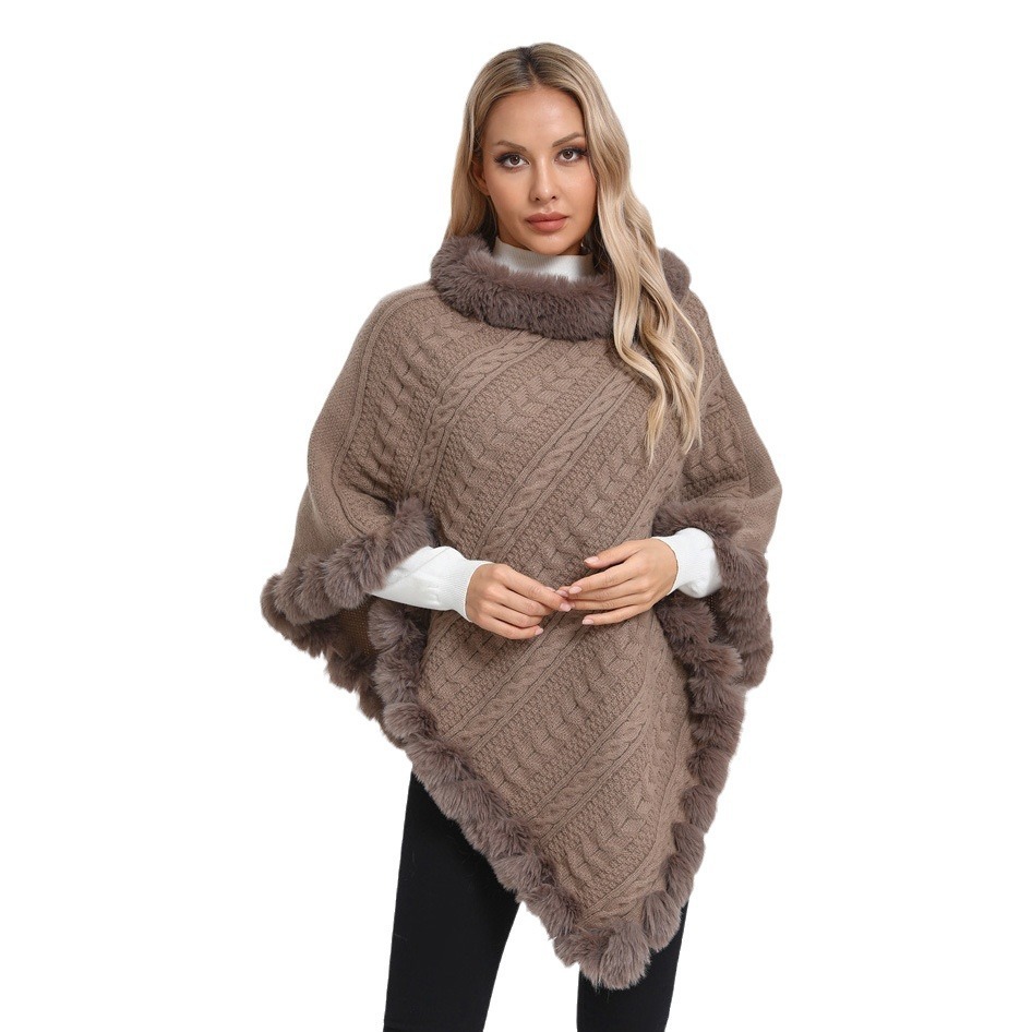 Fur Collar Oversized Knit Pullover Shawl Cloak - Image 5