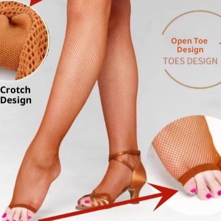 Latin Dance Caramel Open-toed Fishnet Stockings