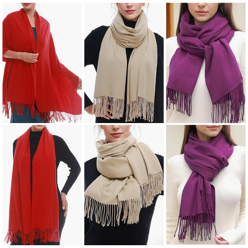 Women's Solid Color Scarf Tassel Scarf - Image 3