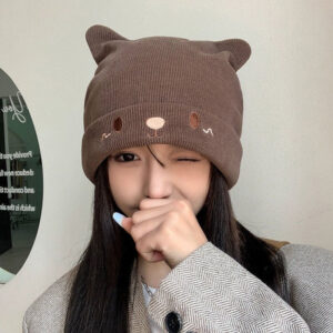 Knitted Hat Woolen Cap Riding Warm Velvet Padded Thickened