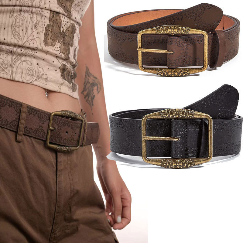 New Retro Embossing Belt Brown Alloy Ethnic Style - Image 2
