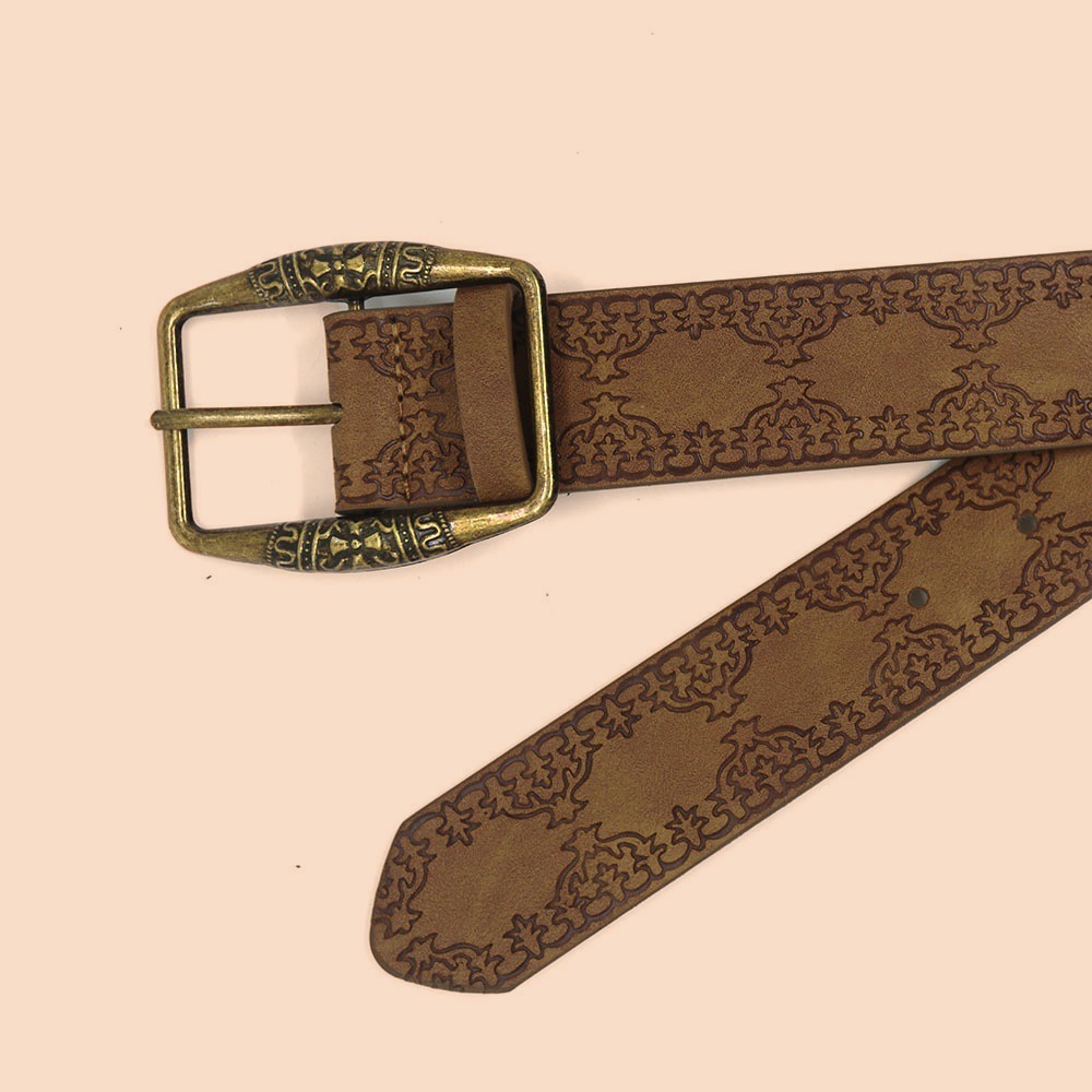 New Retro Embossing Belt Brown Alloy Ethnic Style - Image 4