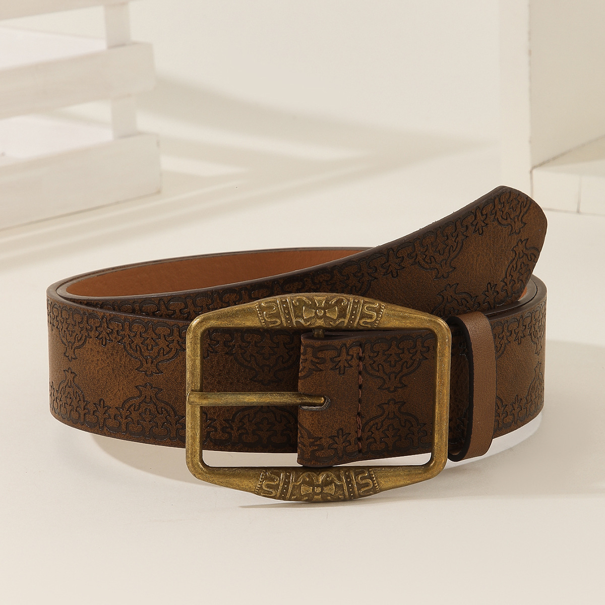 New Retro Embossing Belt Brown Alloy Ethnic Style - Image 7
