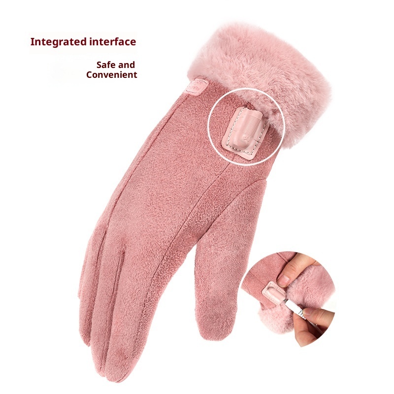 Winter Women's USB Heating Waterproof Suede Finger Gloves - Image 4