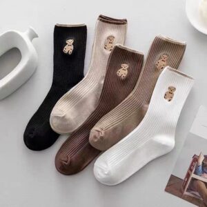 Mid-calf Retro Style Bear Japanese School Style Autumn And Winter Women's Stack Socks