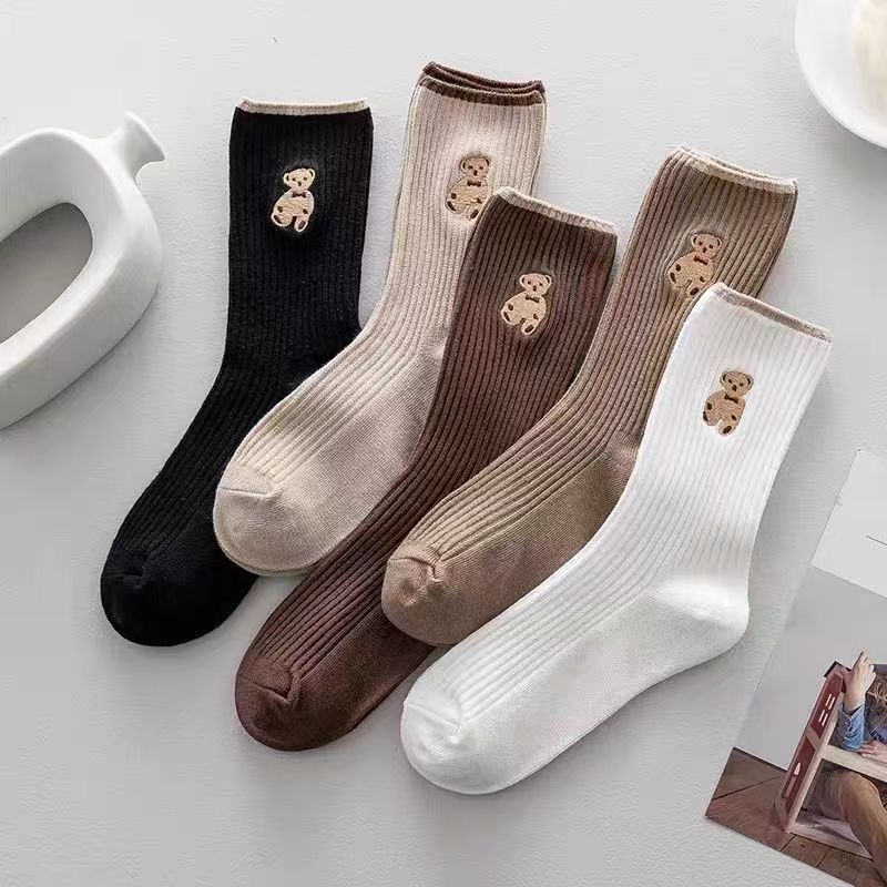 Mid-calf Retro Style Bear Japanese School Style Autumn And Winter Women's Stack Socks