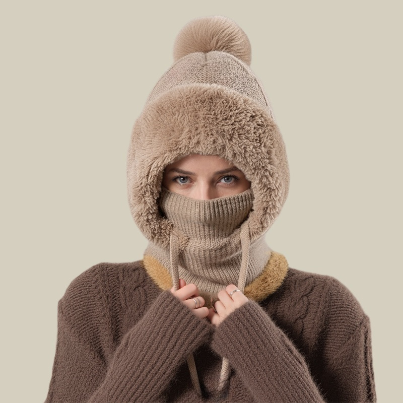 Scarf Integrated Knit Women's Fleece-lined Warm Hat - Image 4