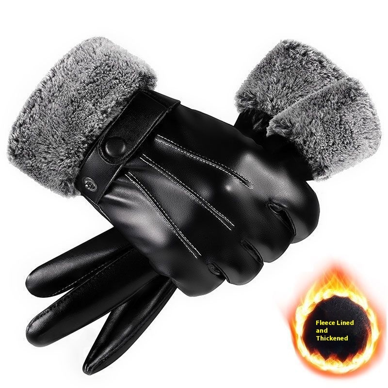 Winter Men's Fleece-lined Thick Windproof Gloves - Image 4